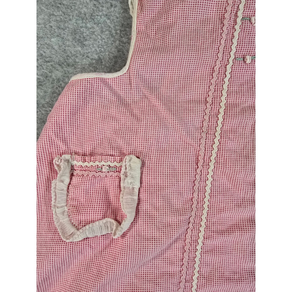Vintage 60s Gingham Ruffle Pinafore Dress Baby Handmade Embroidered 0-6m - Picture 4 of 13